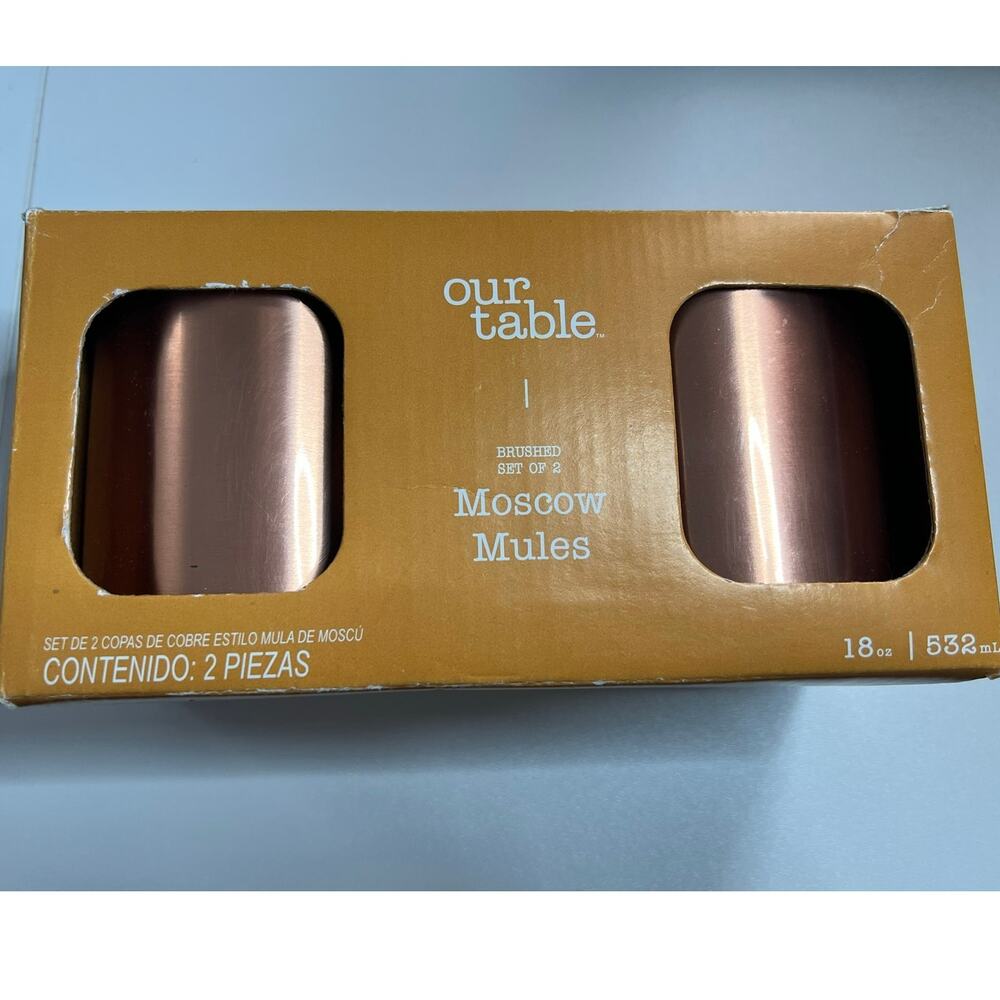 OUR TABLE BRUSHED SET OF 2-18 OZ MOSCOW MULE MUGS NIB